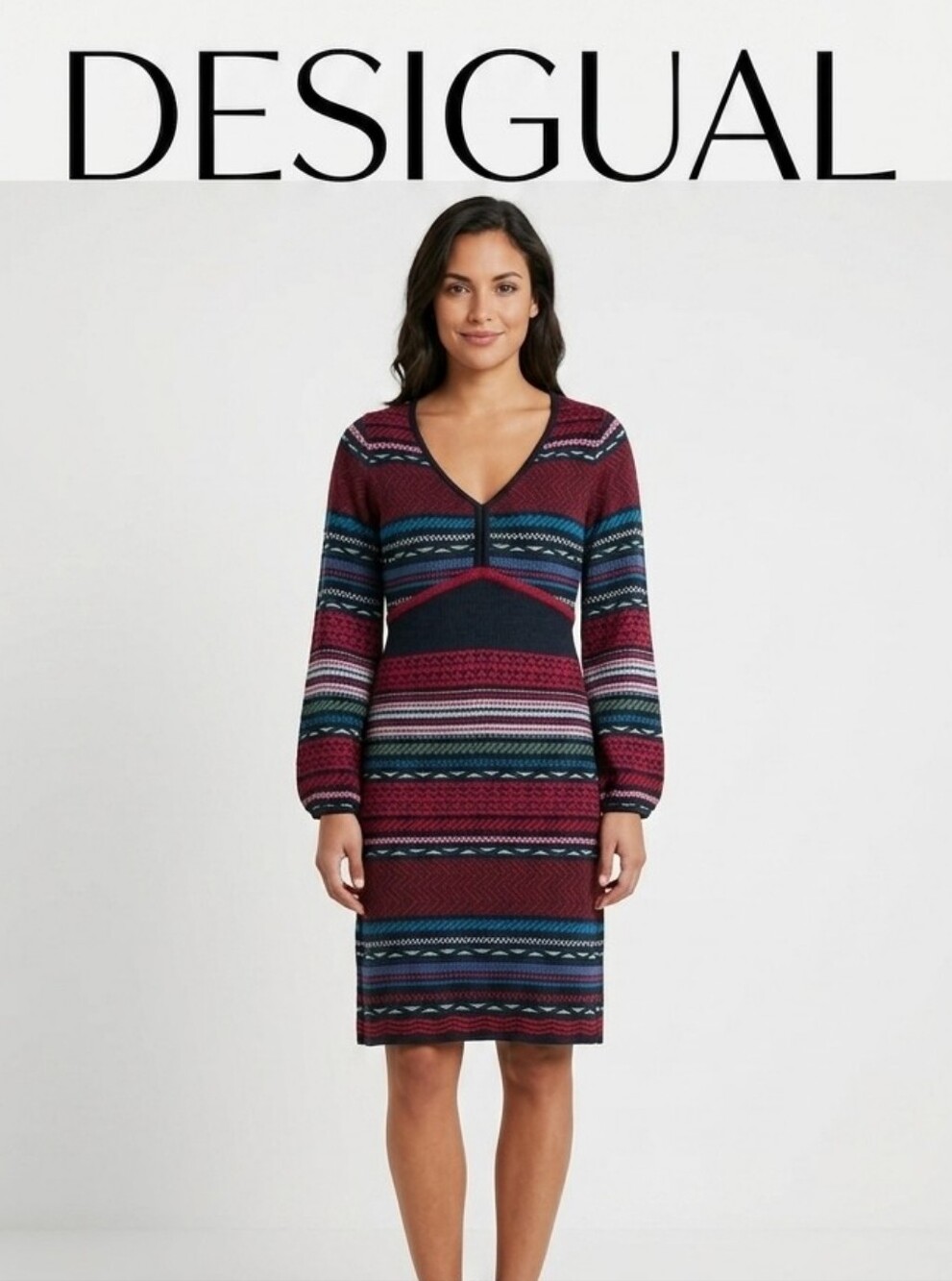 Desigual Red, Black & Cream Striped Knit Sweater